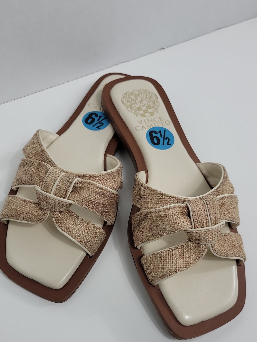 Vince Camuto Beige Braided Slide Mules with Brown Sole